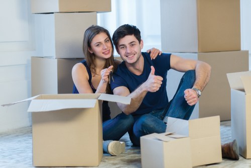 Well-labeled boxes and household storage setup in Belmont